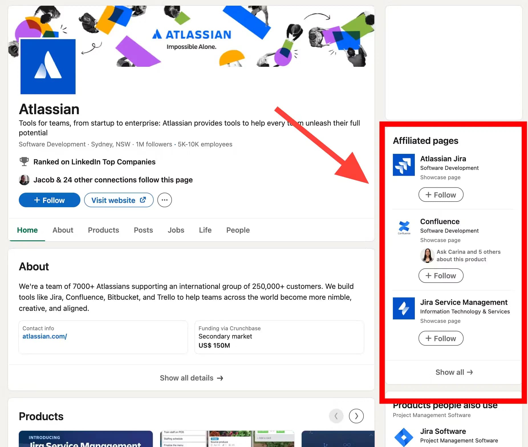 Atlassian’s LinkedIn Showcase Pages.
