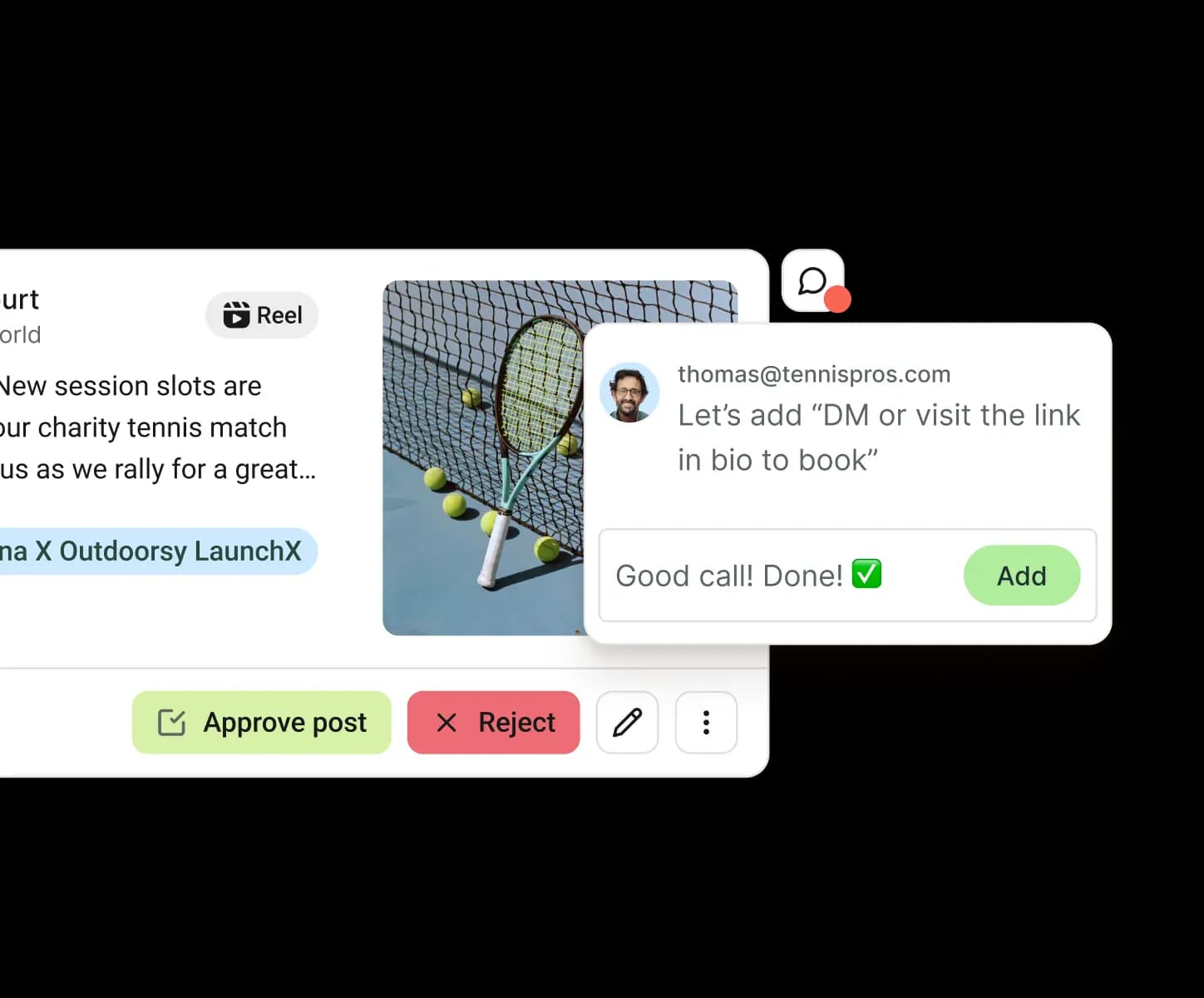 Buffer Collaborate view with feedback threads for posts and approval workflows.