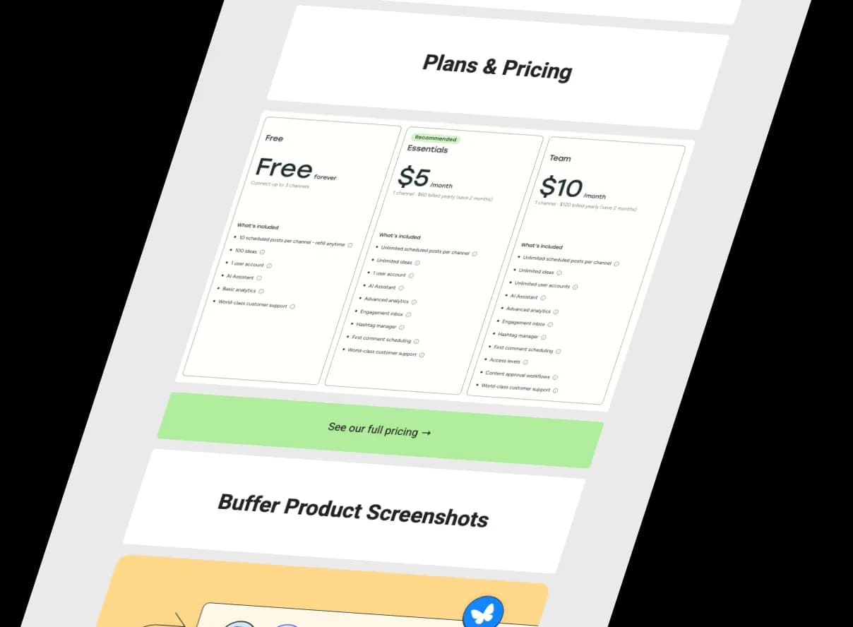 The Buffer press fact sheet with updated pricing information, product screenshots, and features.