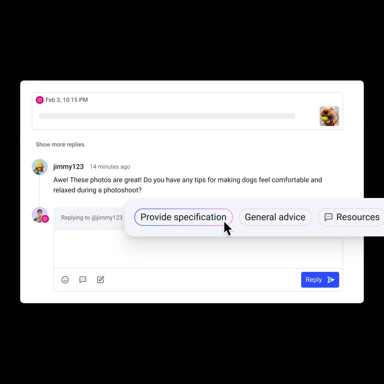 Buffer AI replies with rephrase, shorten, and expand options.