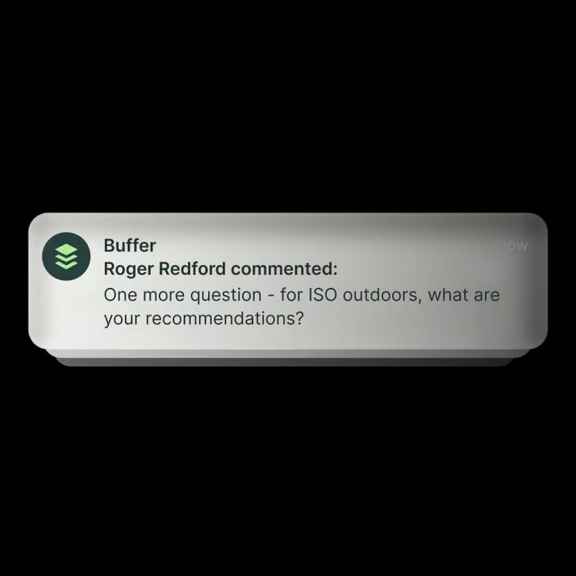 Notification stack with a notification from Buffer with a new comment.