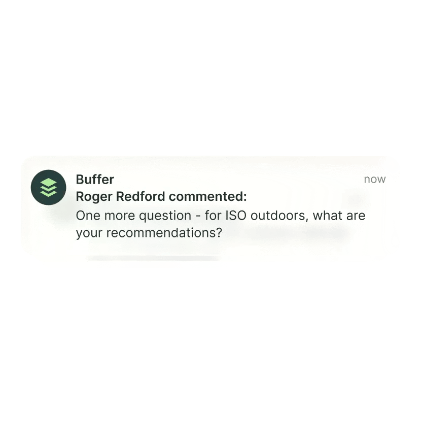 Notification stack with a notification from Buffer with a new comment.