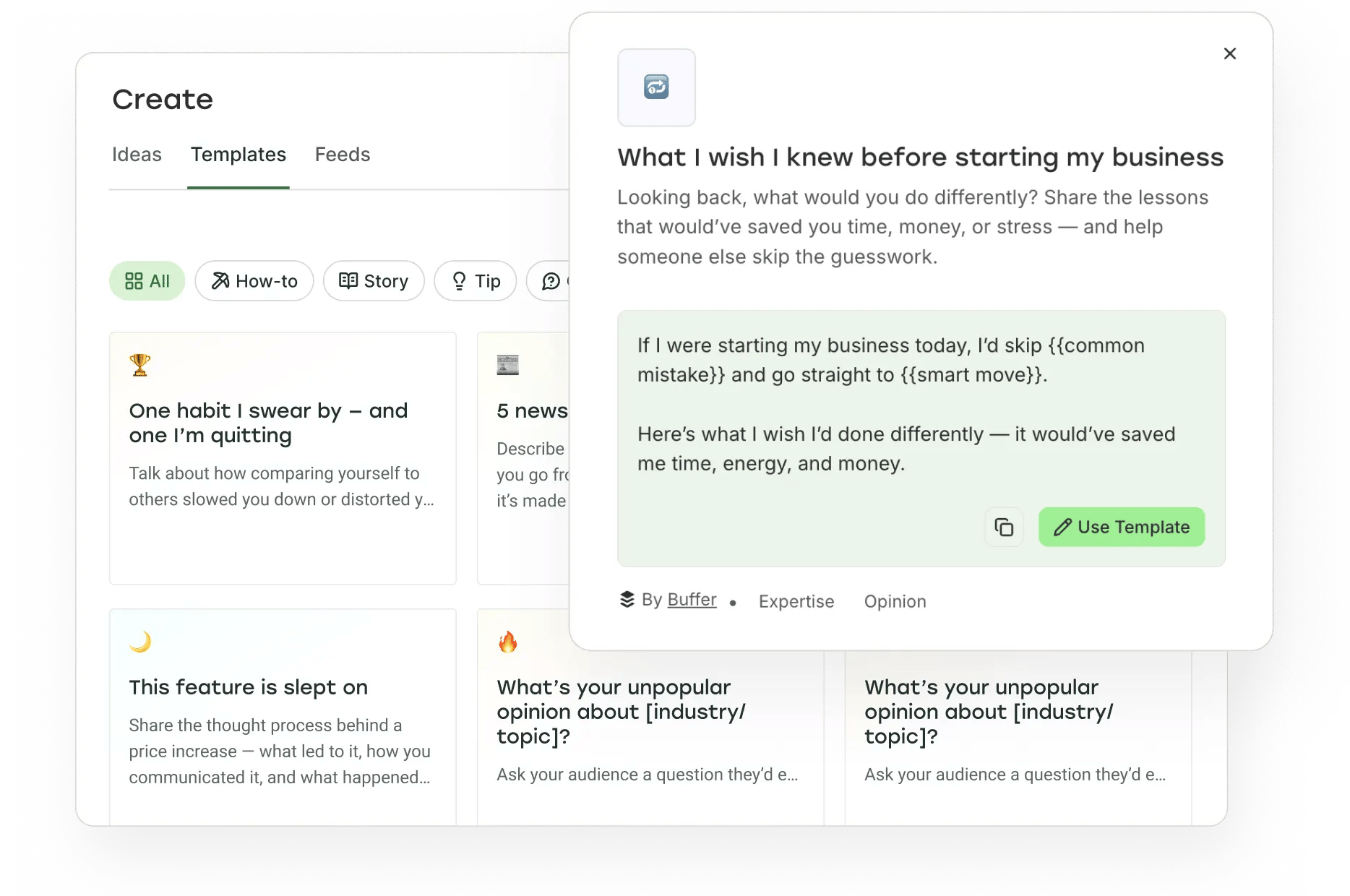 Buffer create post view with Threads trending topics to inspire a new post.