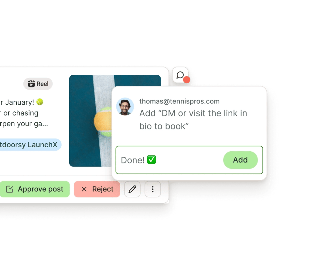 Buffer post approvals with comment threads to collaborate on improving post ideas.