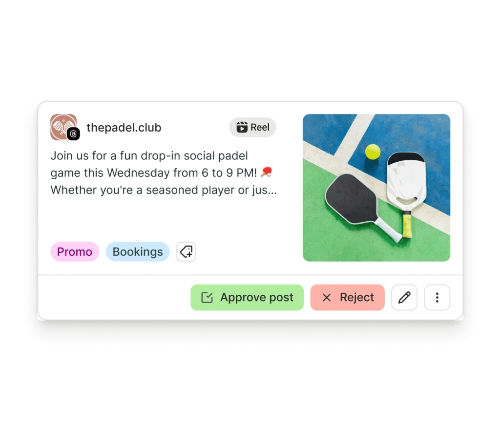Buffer post approvals view with add to queue and move to drafts options.