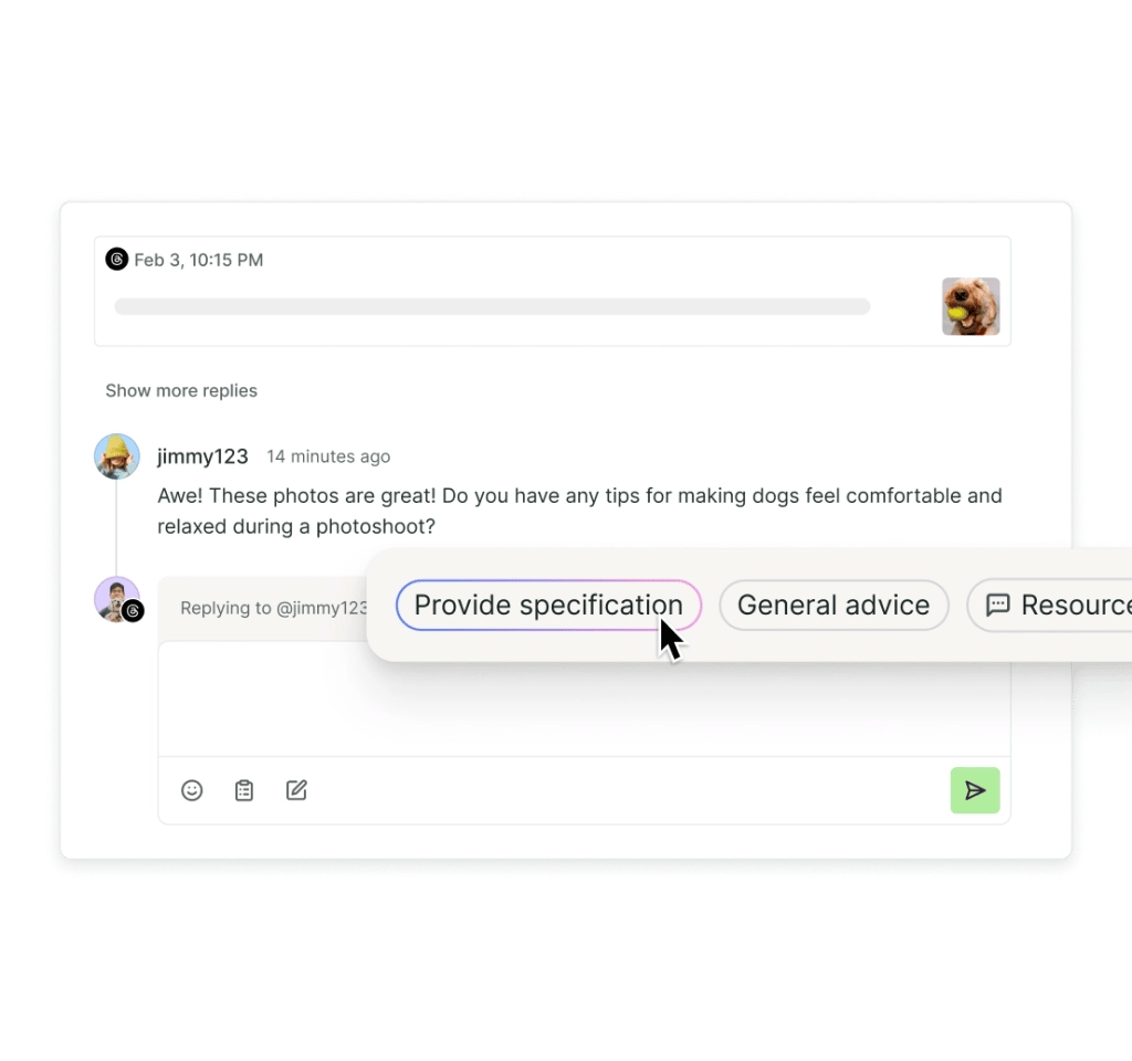 Buffer AI replies with rephrase, shorten, and expand options.