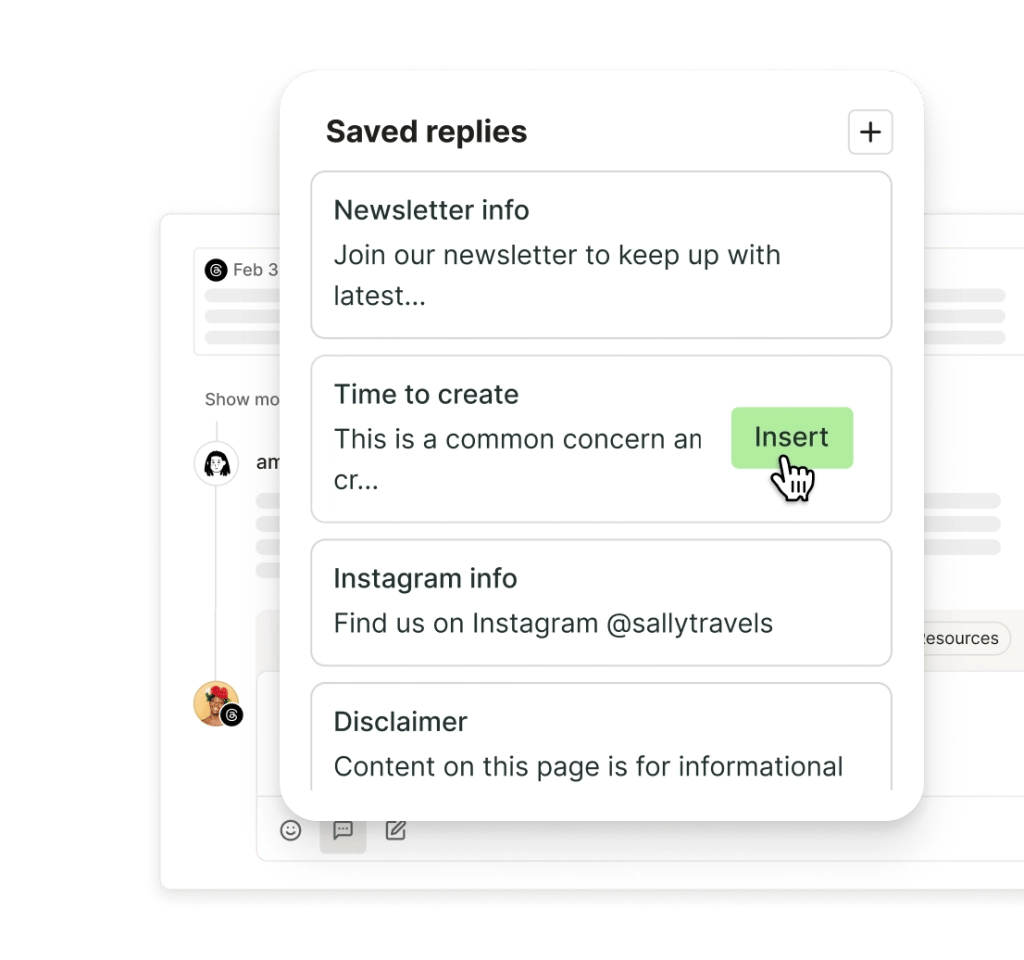Buffer saved replies to quickly insert common replies to comments.