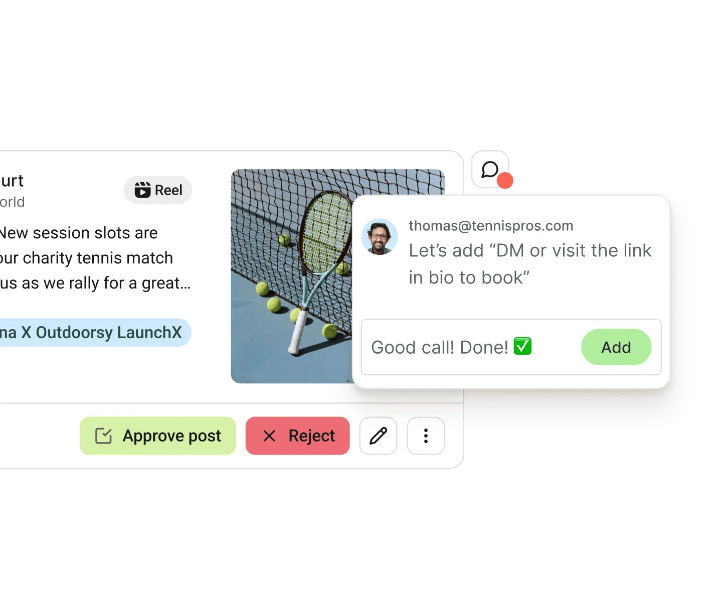 Buffer Collaborate view with feedback threads for posts and approval workflows.