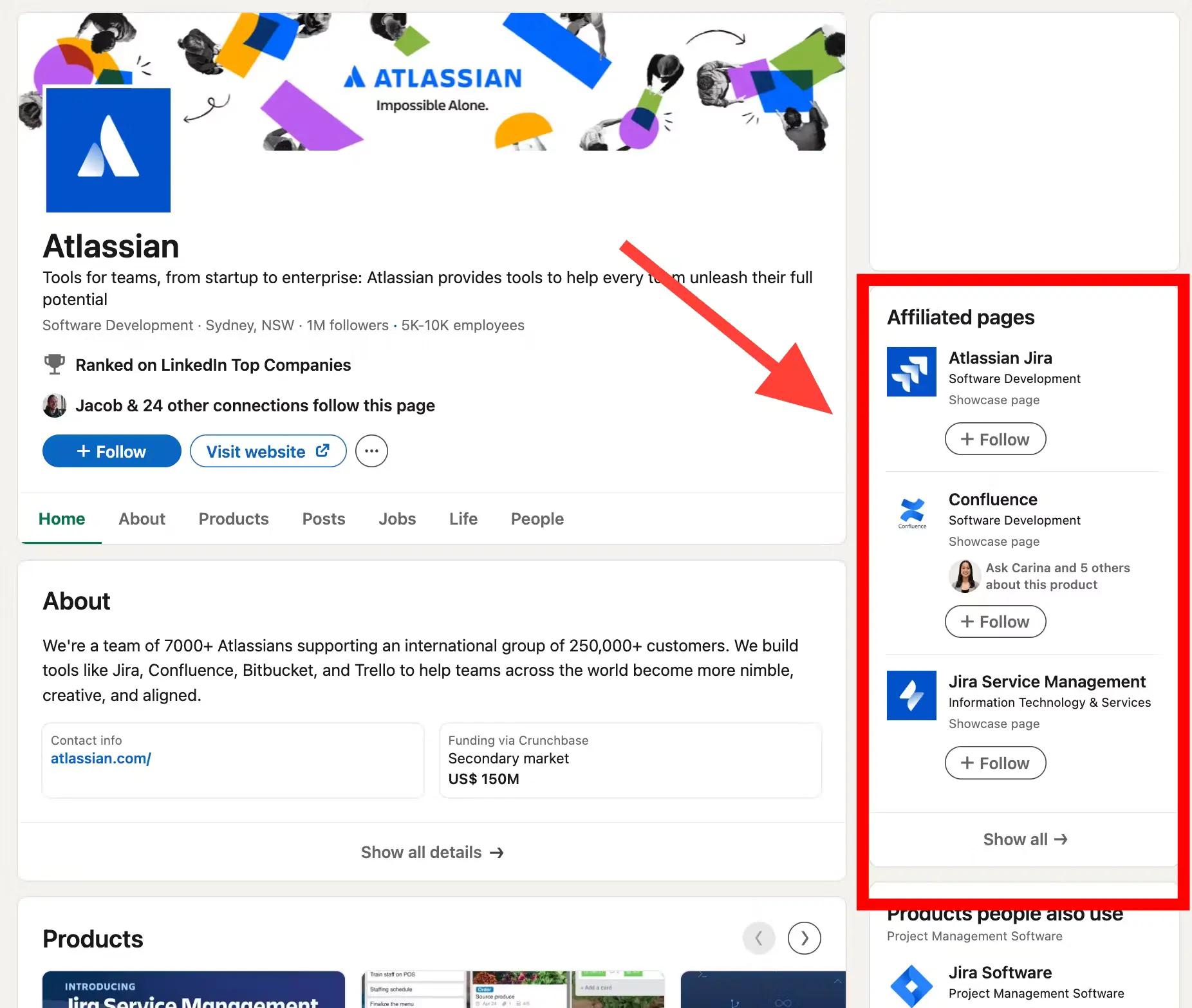 Atlassian’s LinkedIn Showcase Pages.