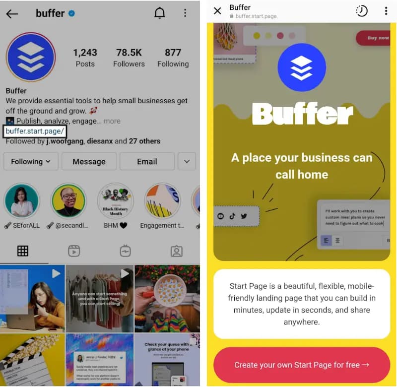 Buffer’s Instagram link in bio