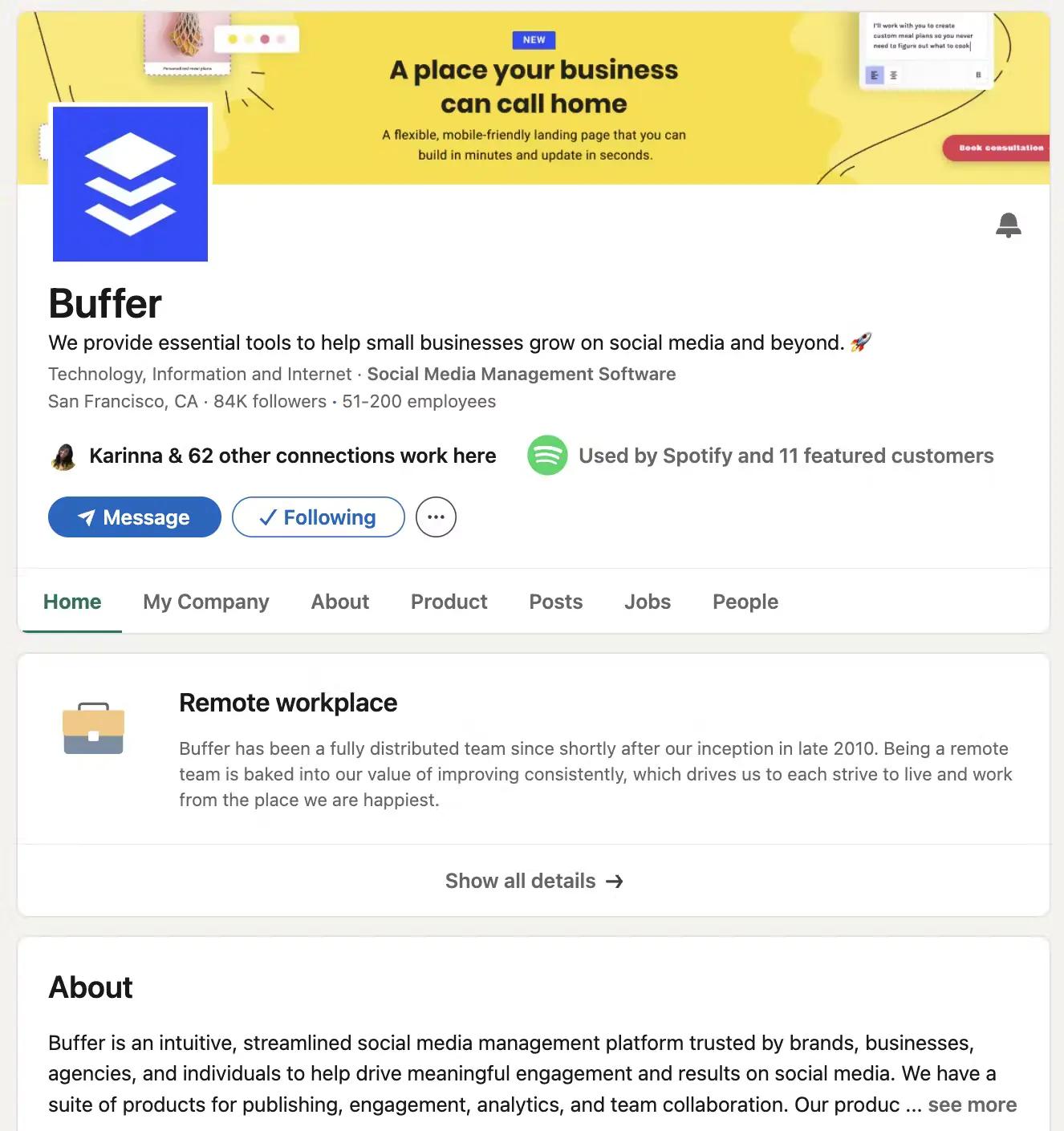 Buffer’s LinkedIn Company Page