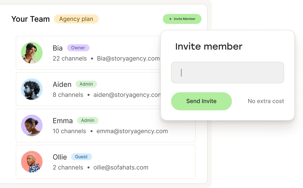 Ein Teammitglied in Buffer einladen – ohne Zusatzkosten.