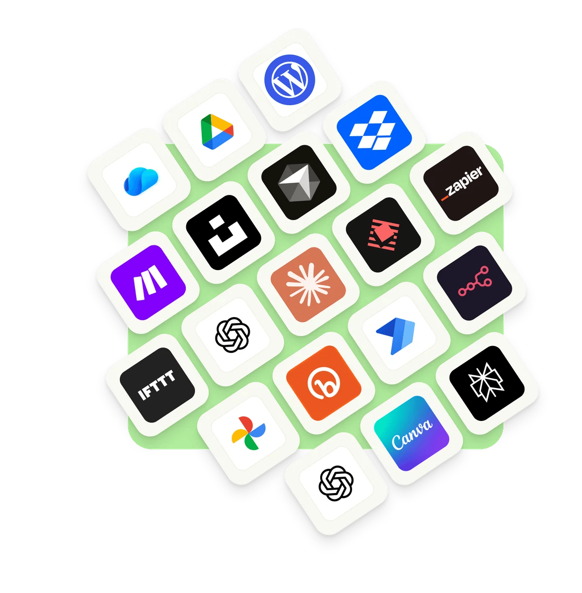 Logos of tools that integrate with Buffer including Claude, ChatGPT, Cursor, Zapier, IFTTT, and more