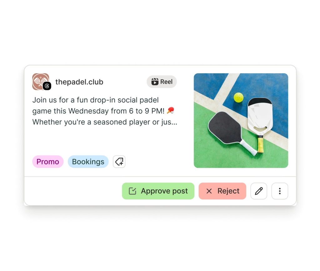 Buffer post approvals view with add to queue and move to drafts options.