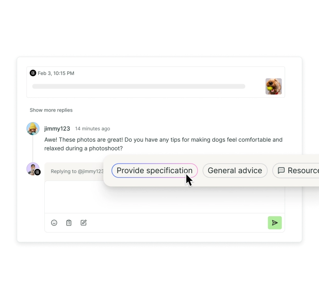 Buffer AI replies with rephrase, shorten, and expand options.