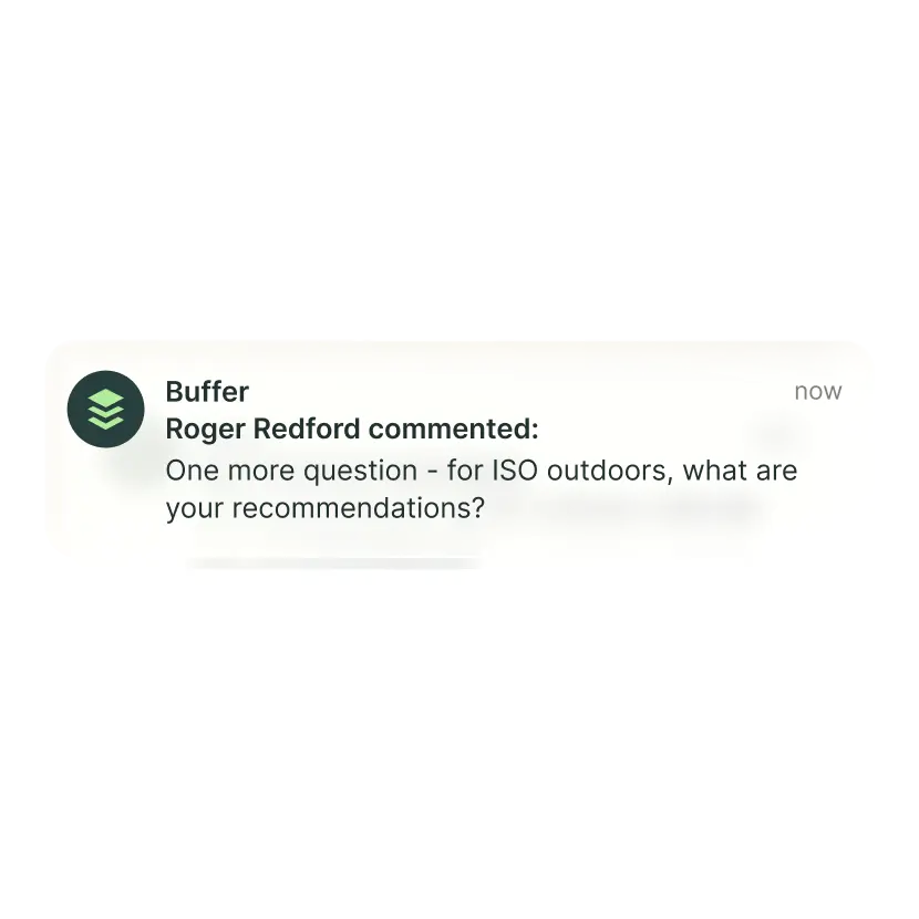 Notification stack with a notification from Buffer with a new comment.