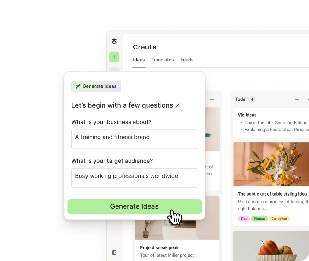 Buffer AI Assistant with text generation and options to rephrase, shorten, expand, and make content more casual or formal.