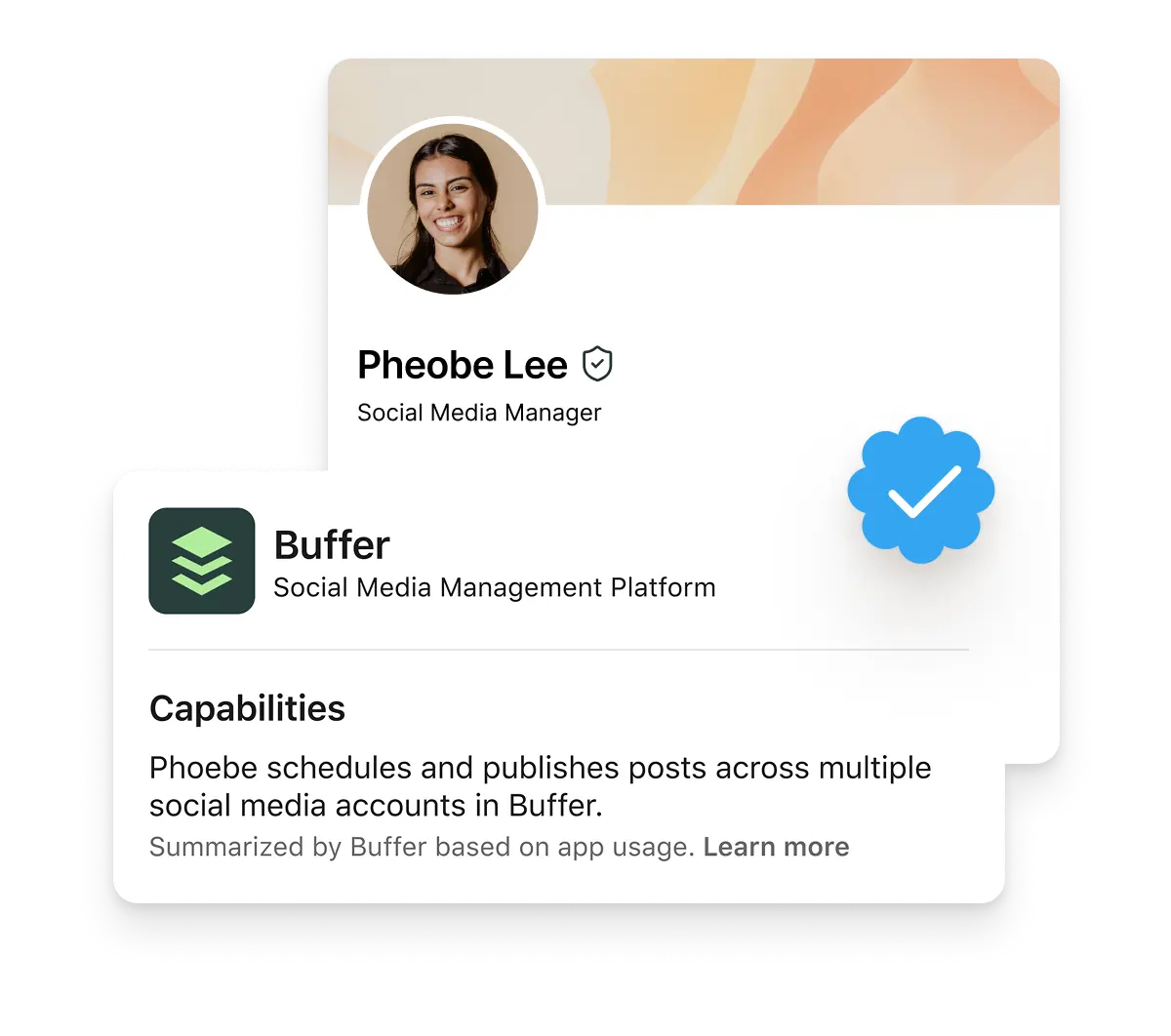 A LinkedIn profile showing a verified Buffer capability.