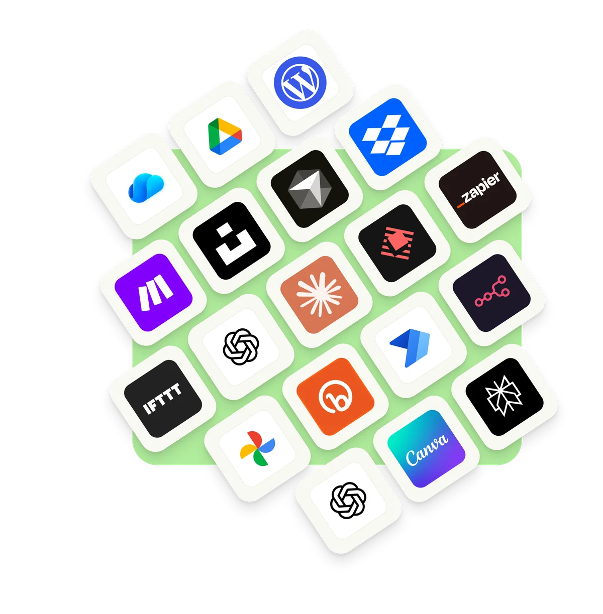 Logos of tools that integrate with Buffer including Claude, ChatGPT, Cursor, Zapier, IFTTT, and more