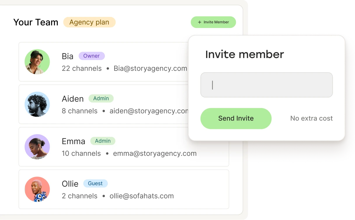 Inviting a team member in Buffer at no extra cost.