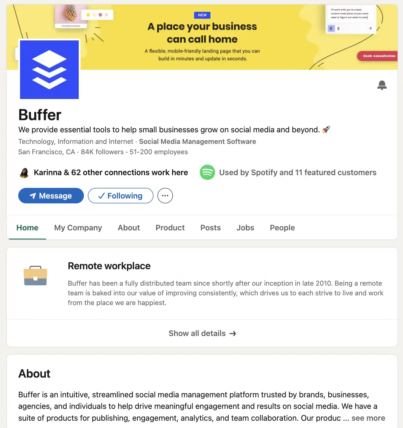 Buffer’s LinkedIn Company Page