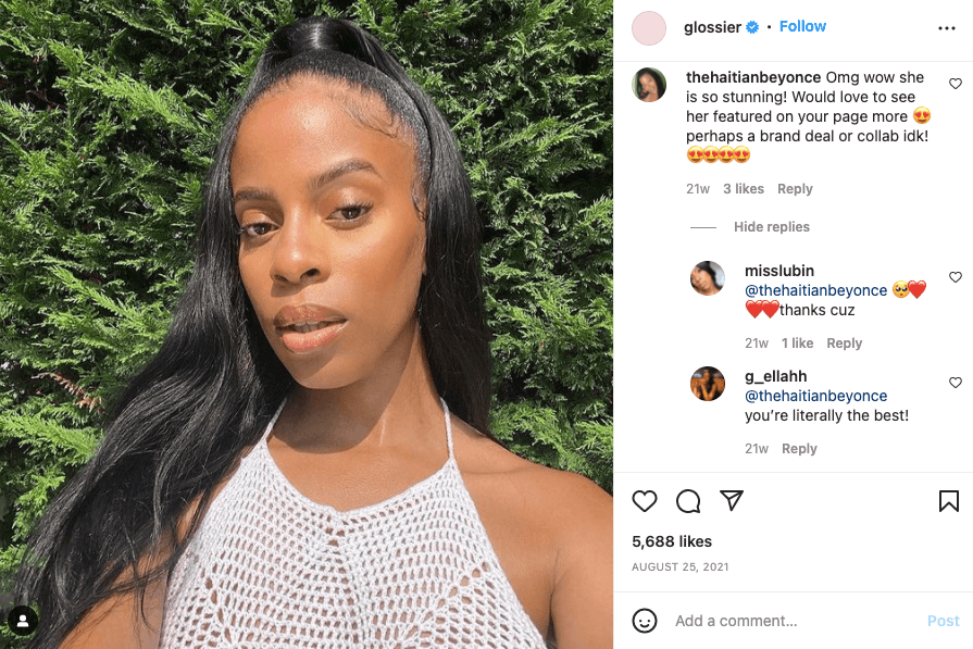 Glossier sharing user-generated content