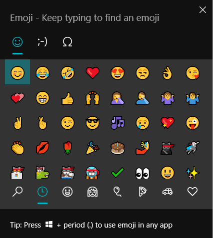 Screenshot of emojis in Windows