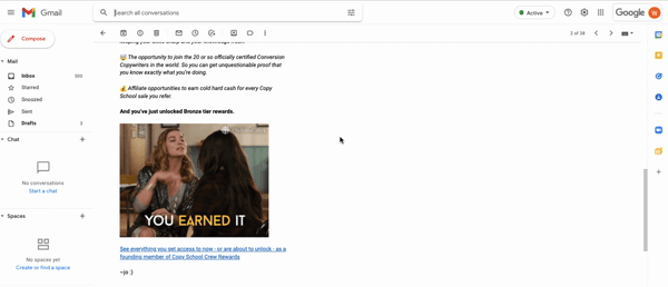 Screenshot of a gmail email using a GIF