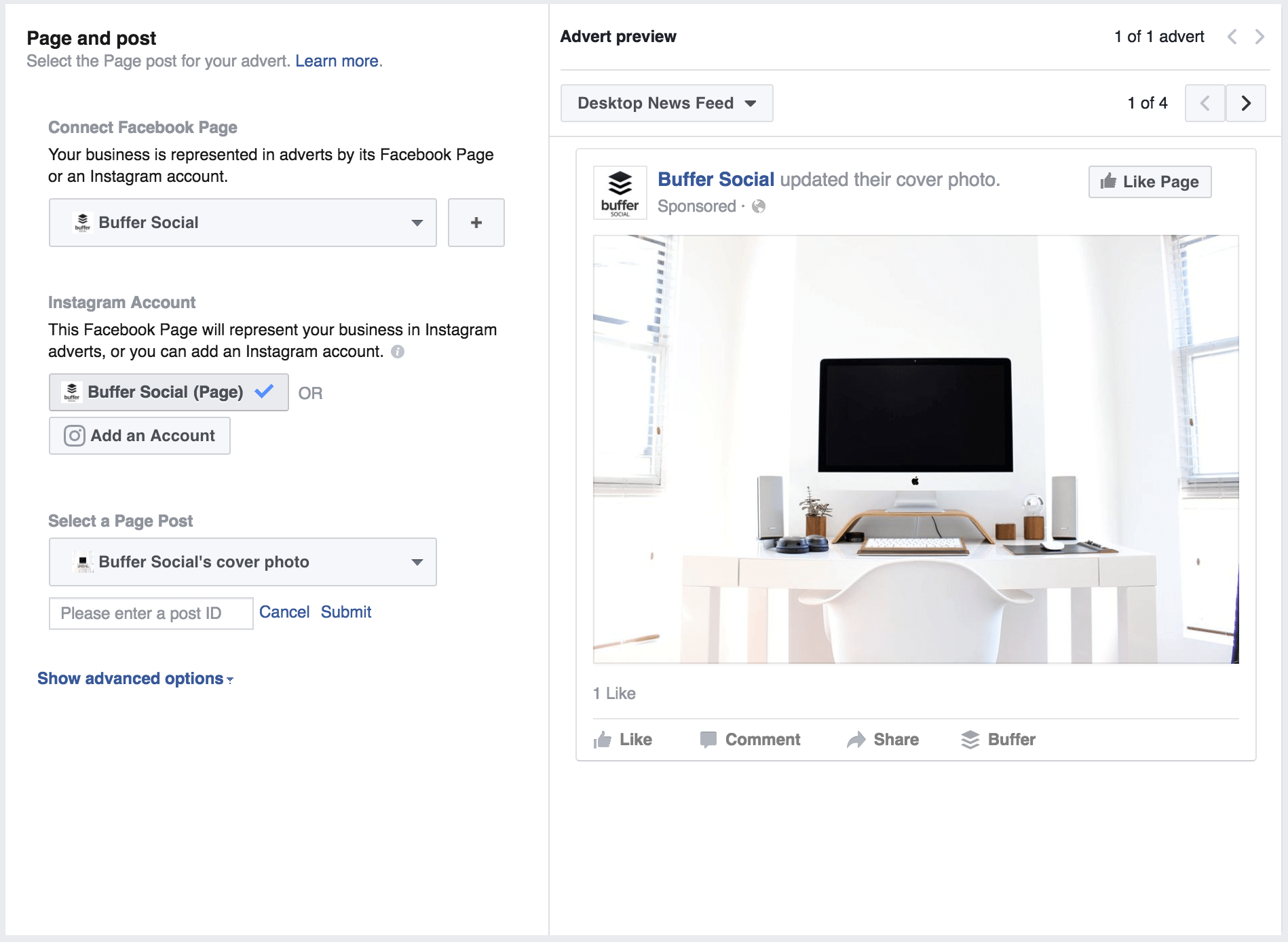 Creating your FB Ad with a preexisting post