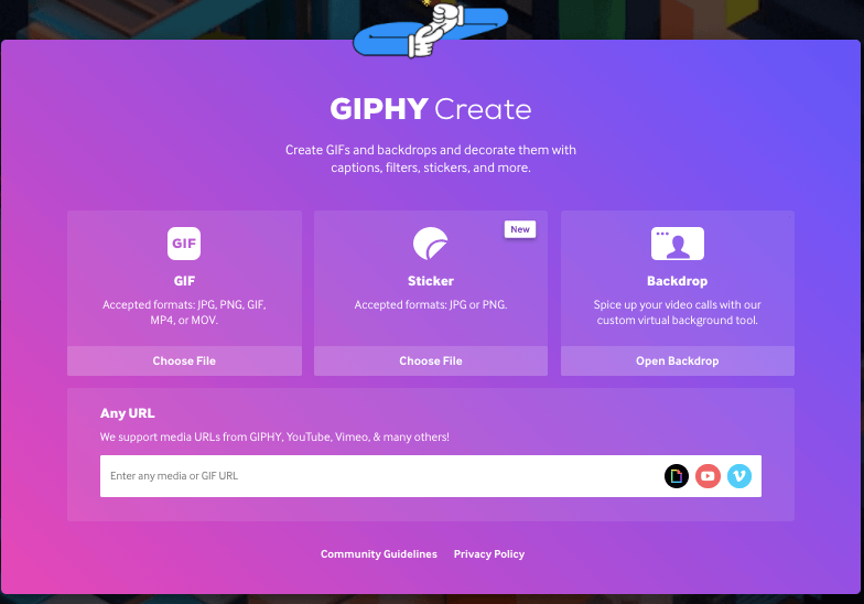 Screenshot of Giphy homepage