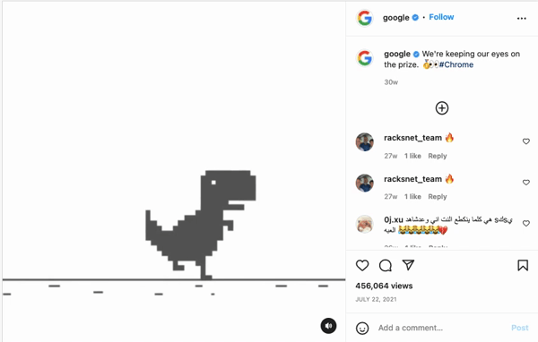 Screenshot of Google's Instagram