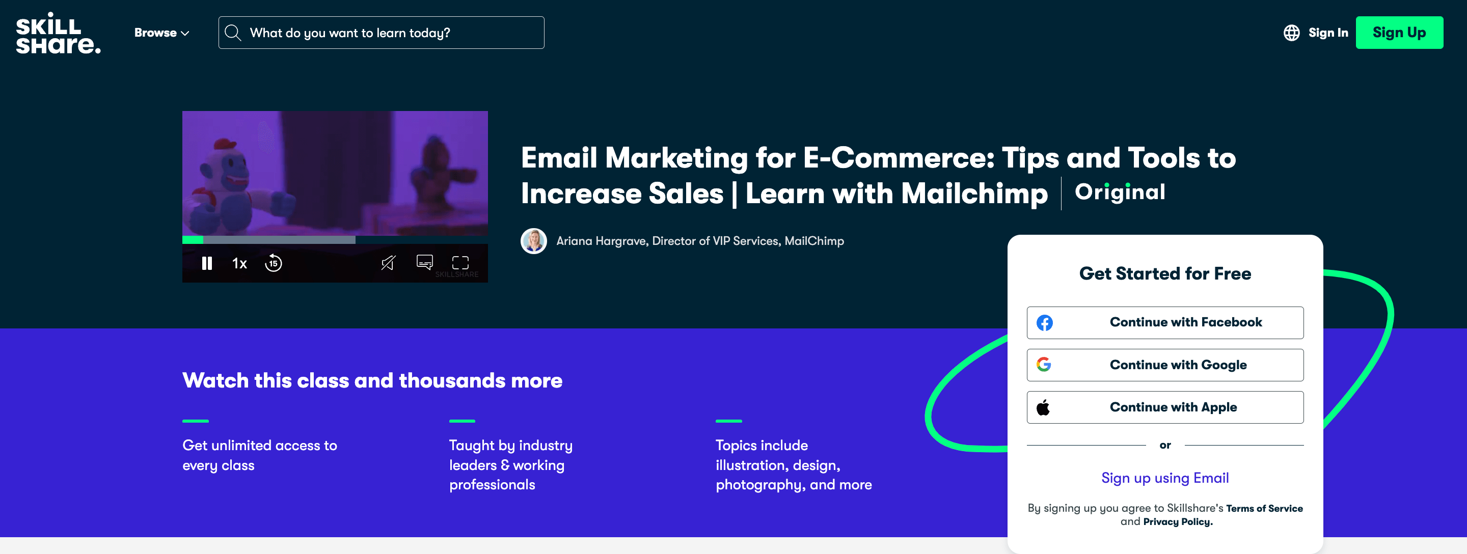 Screenshot of Skillshare's Email Marketing class