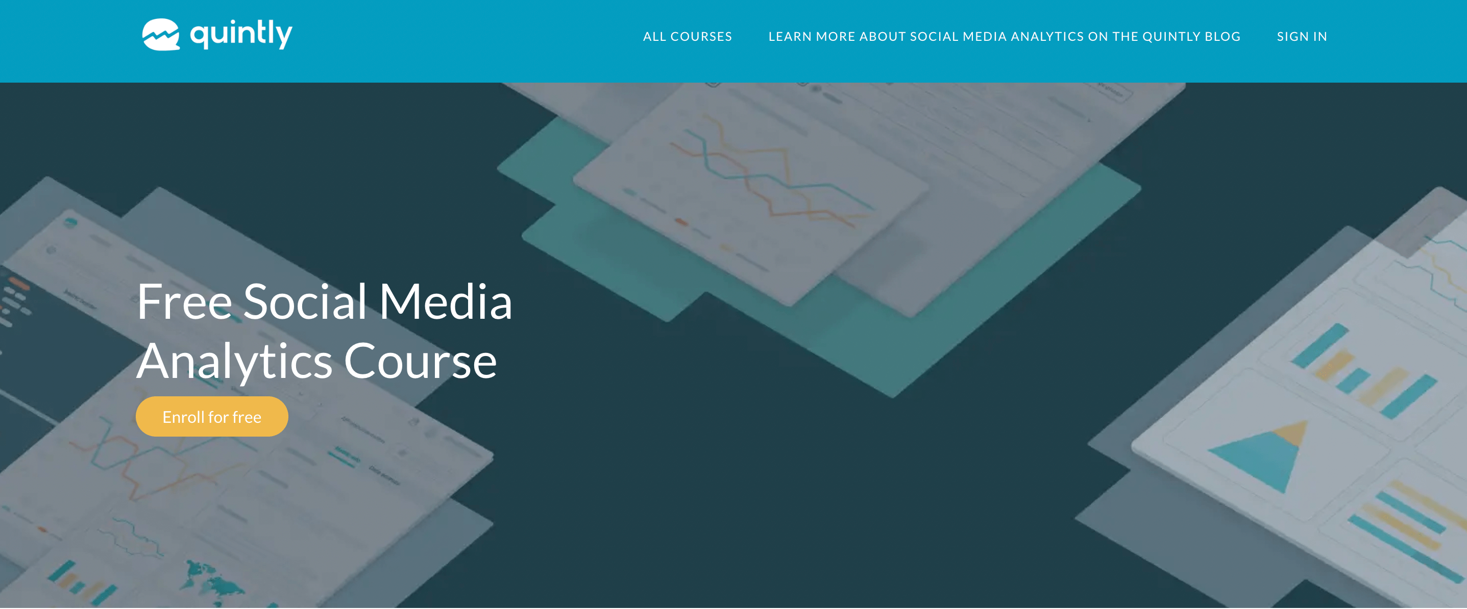 Homepage of Quintly's Analytics Course
