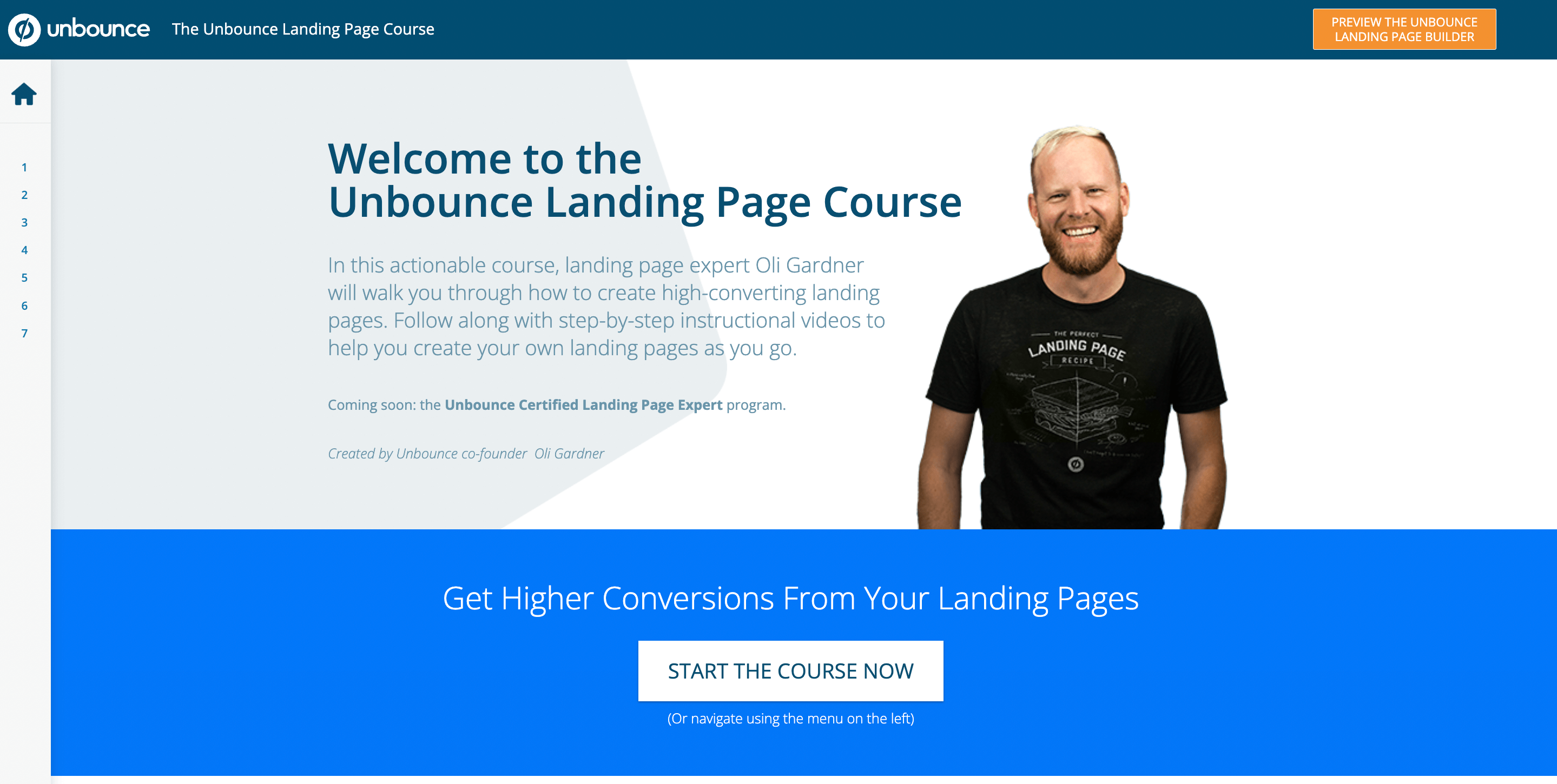 Homepage of Unbounce's Langing Page Class