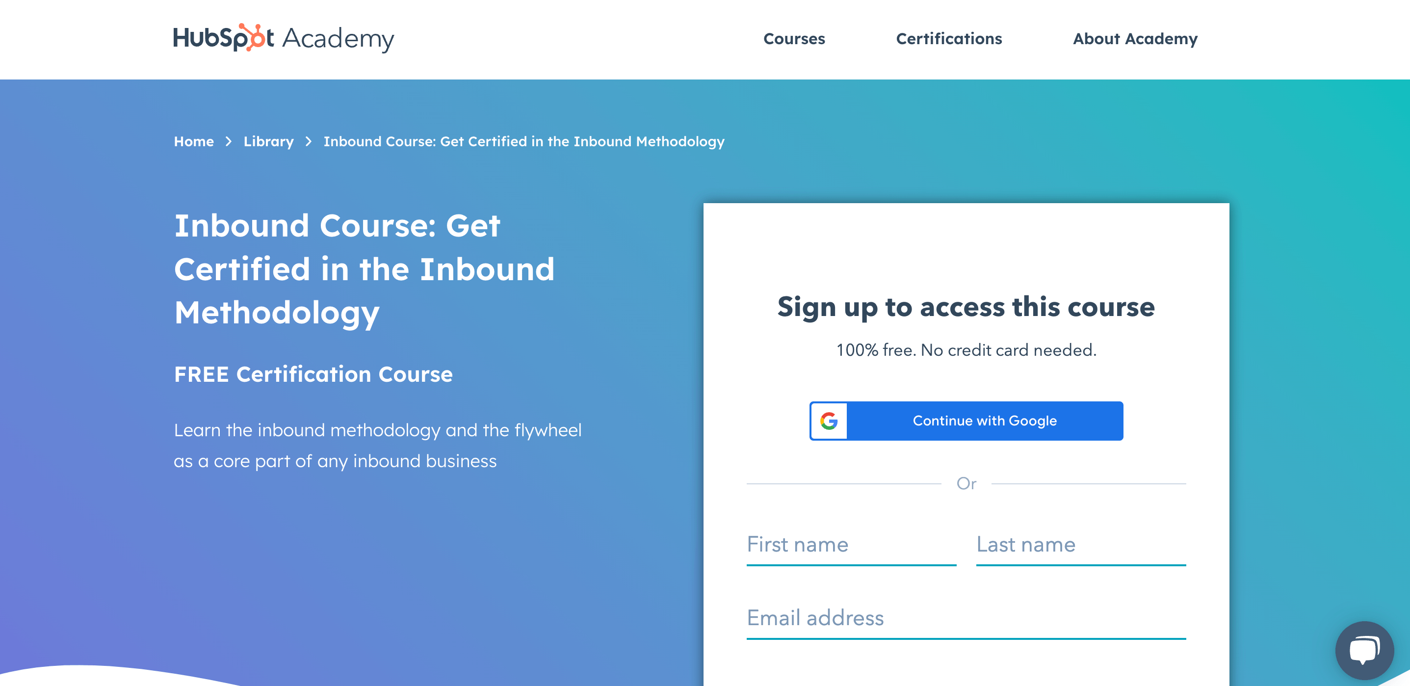 Screenshot of HubSpot Academy Homepage