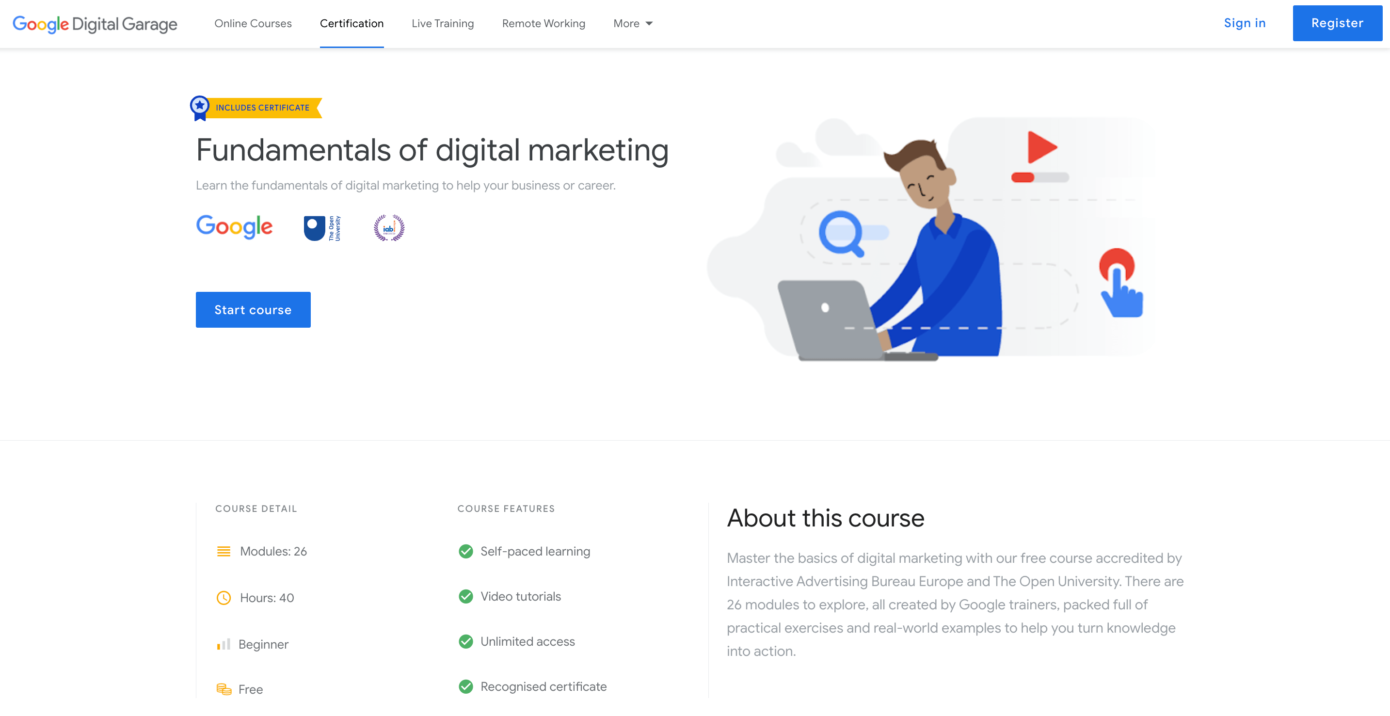 Screenshot of Google Fundamentals Marketing Homepage