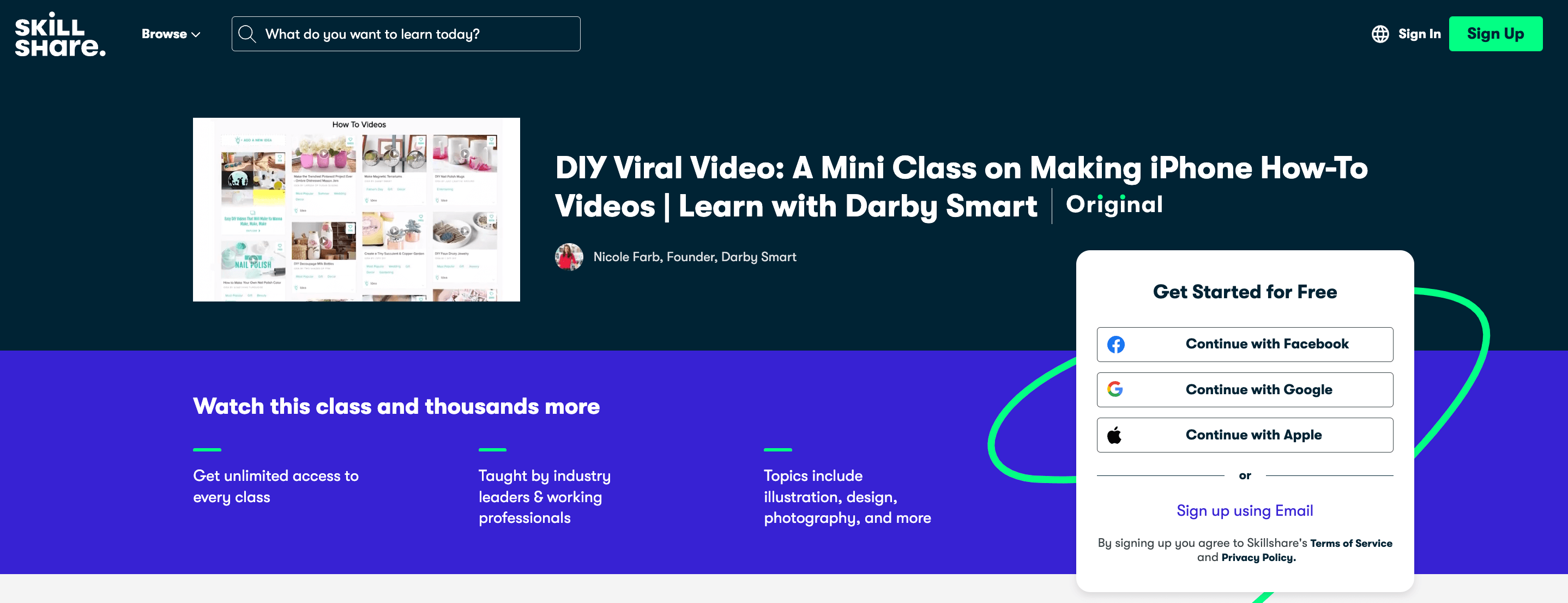 Homepage of Skillshare's Viral Video Class