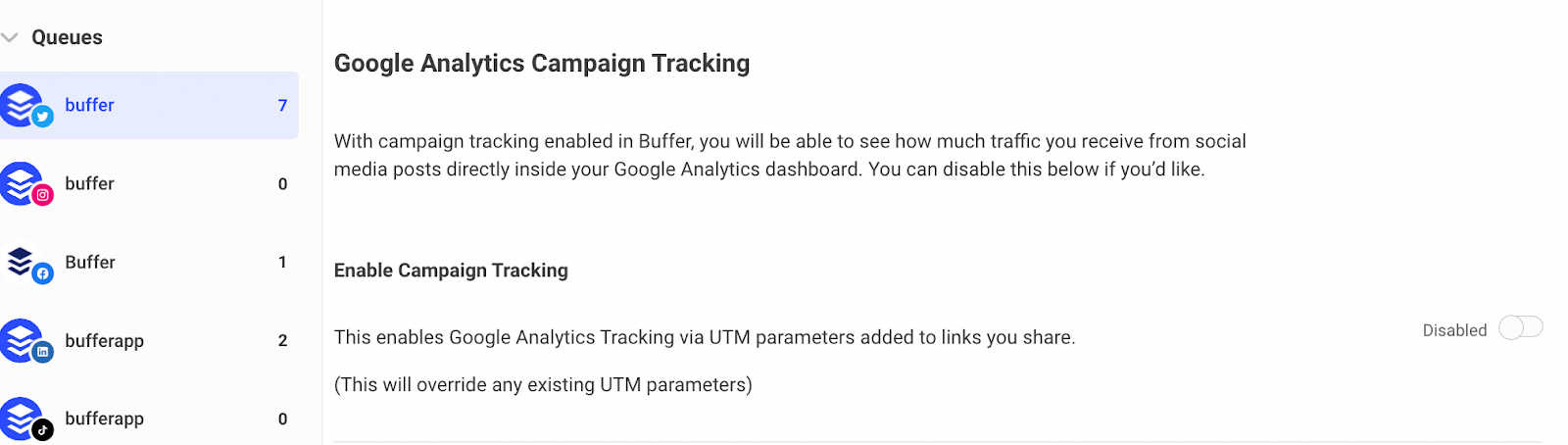 Google Analytics panel in Buffer