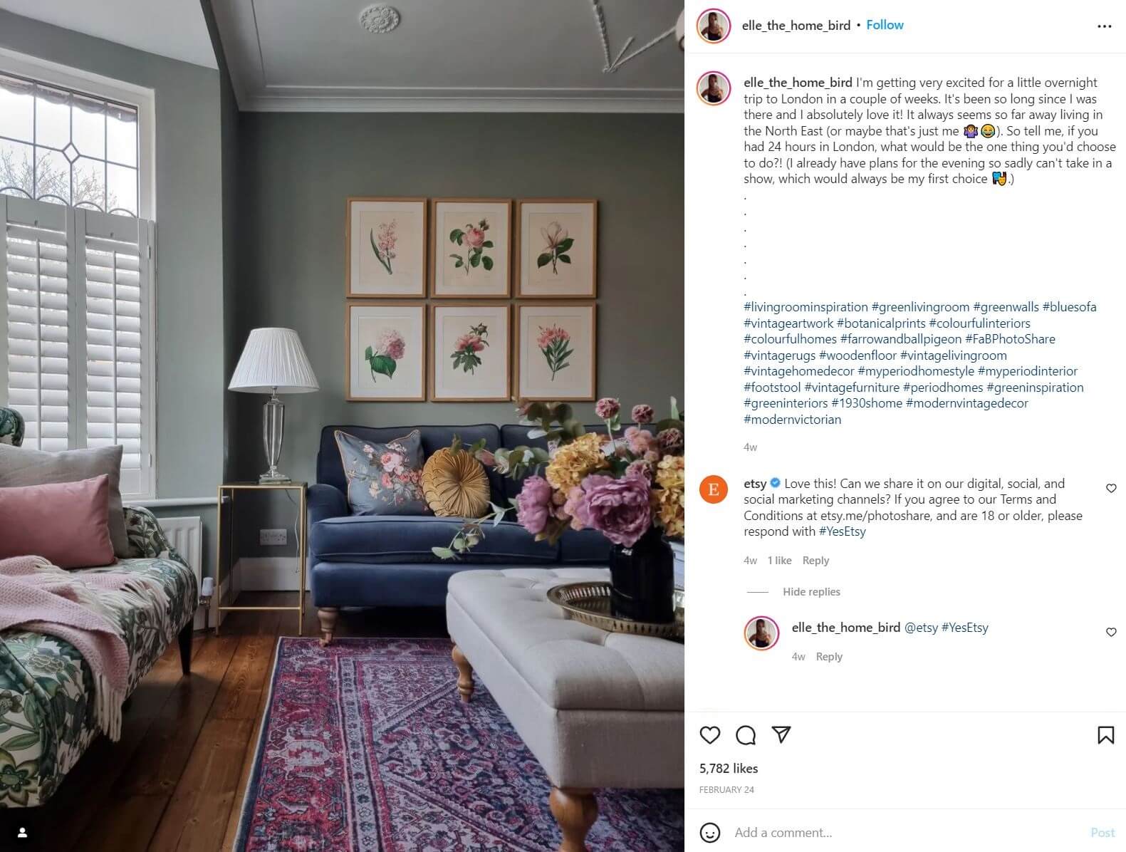 image of an Etsy IG post of a gallery wall in a living space