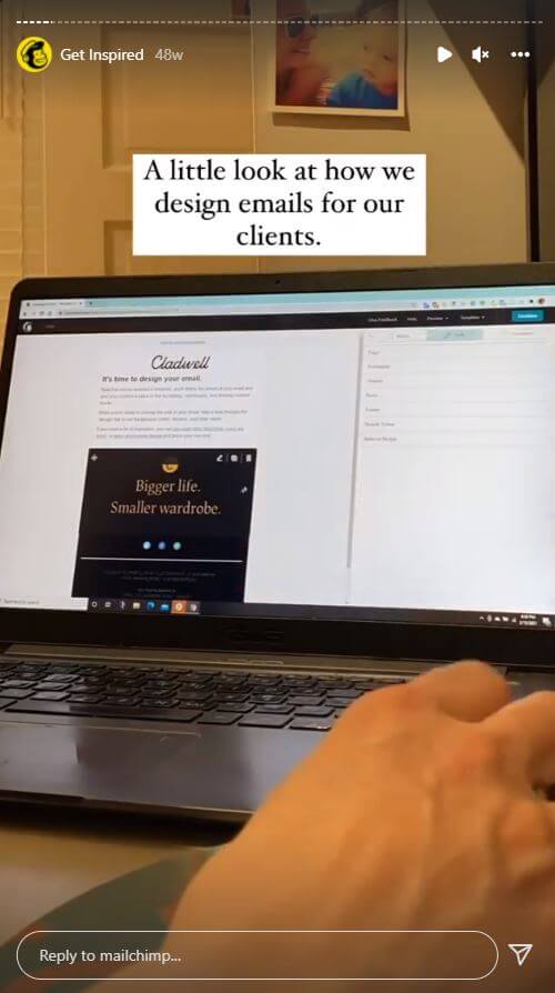 A screenshot of an IG story from Mail Chimp