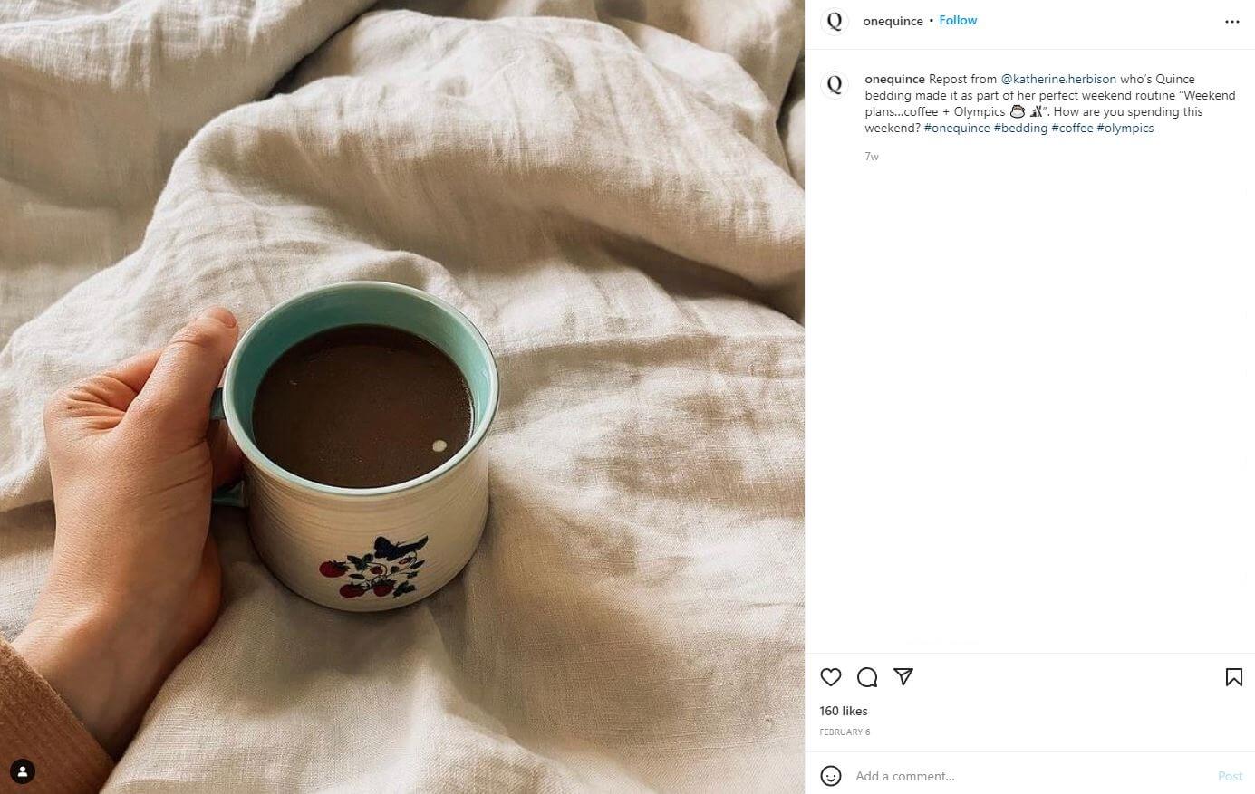 Instagram photo of a person having a cup of coffee in bed