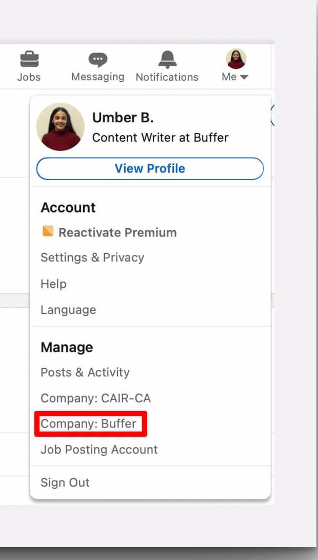 LinkedIn "Me" tab