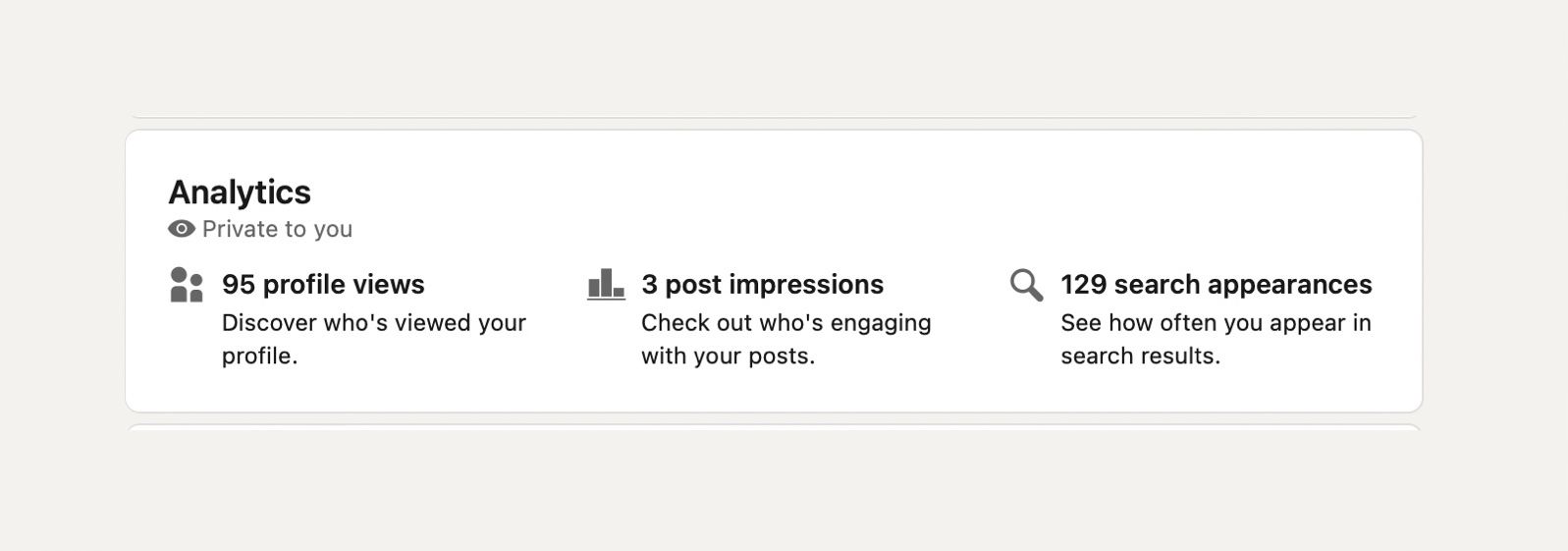 screenshot of linkedin analytics for a personal page