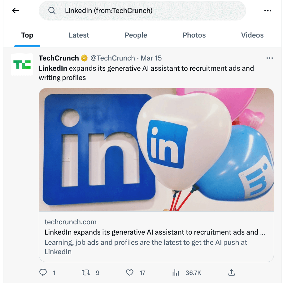 A tech crunch tweet about LinkedIn
