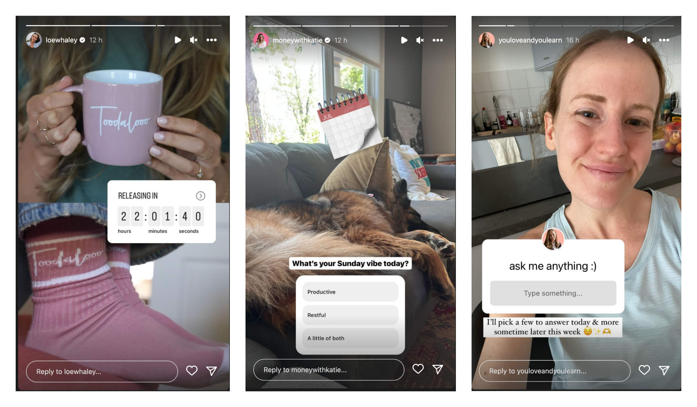 Stories showing examples of using stickers to increase your Instagram reach
