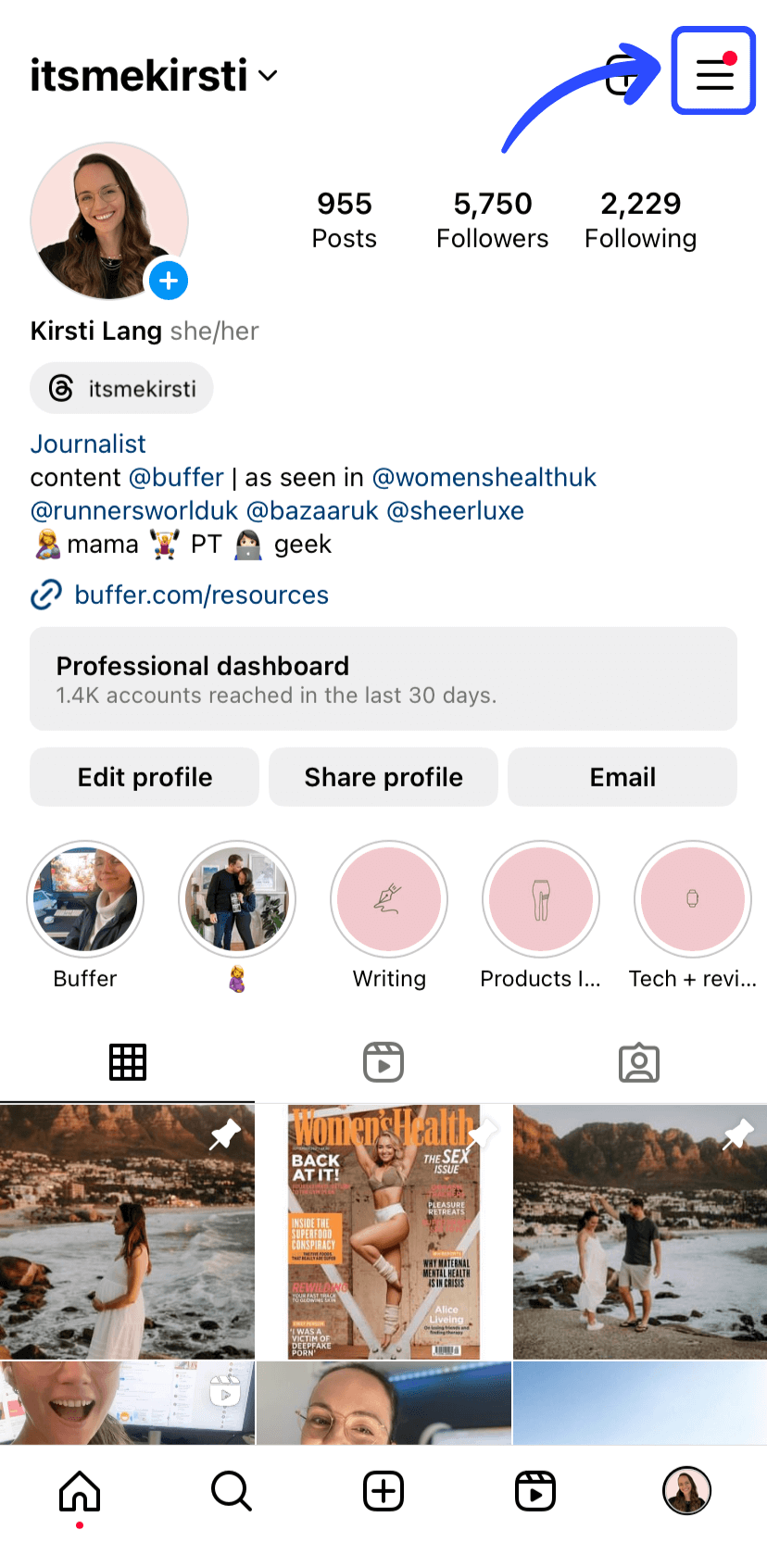 Instagram profile page