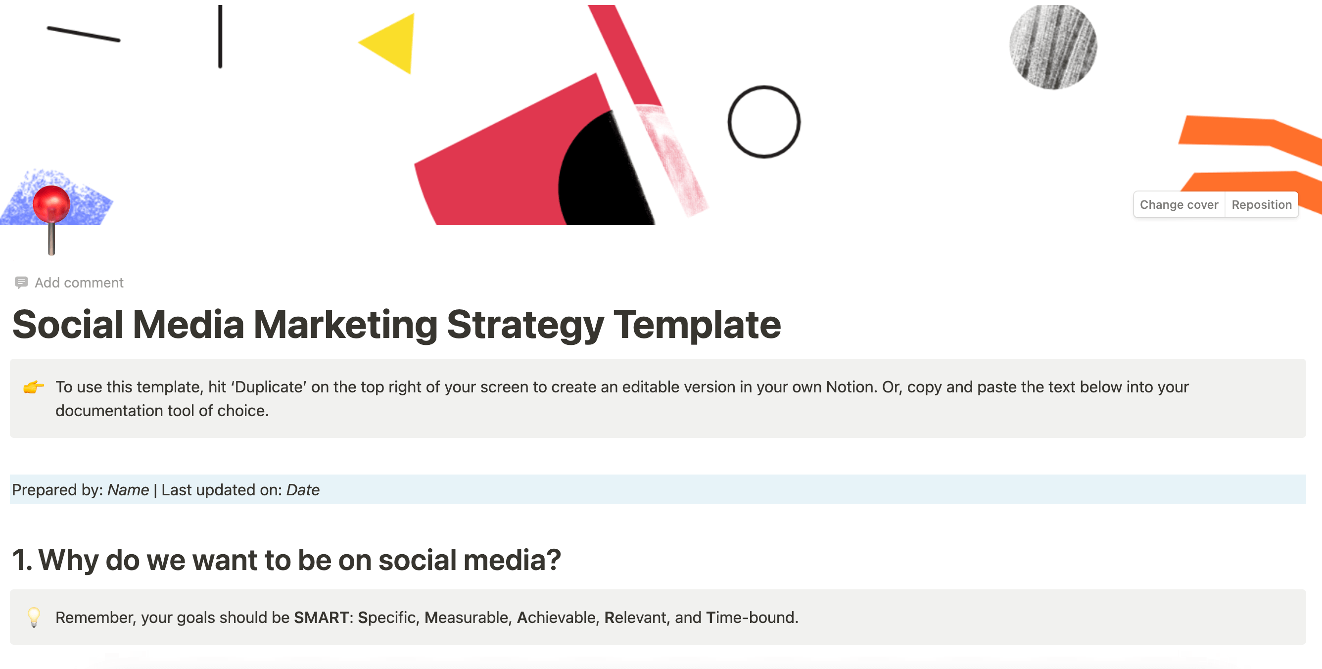 Social media marketing strategy template in Notion