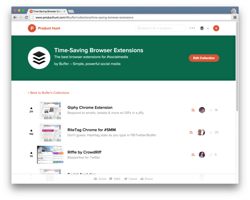 Product Hunt collection - browser extensions