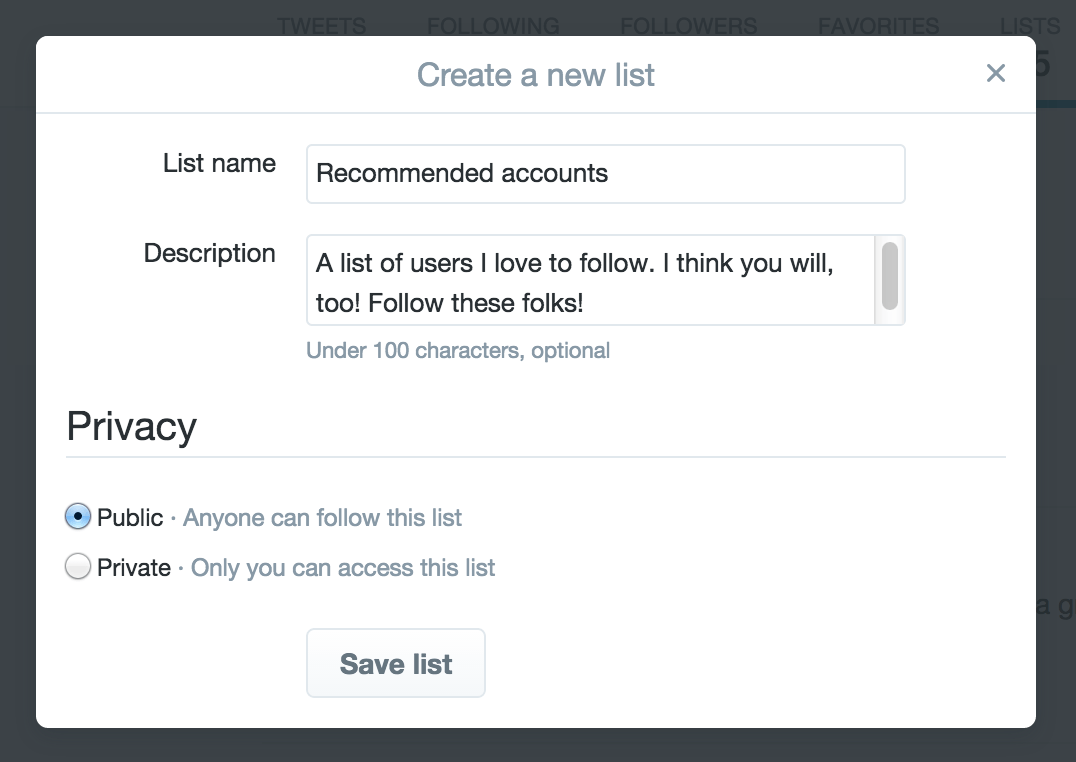 twitter list creation