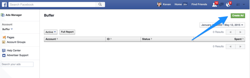 Facebook Ads create ad button